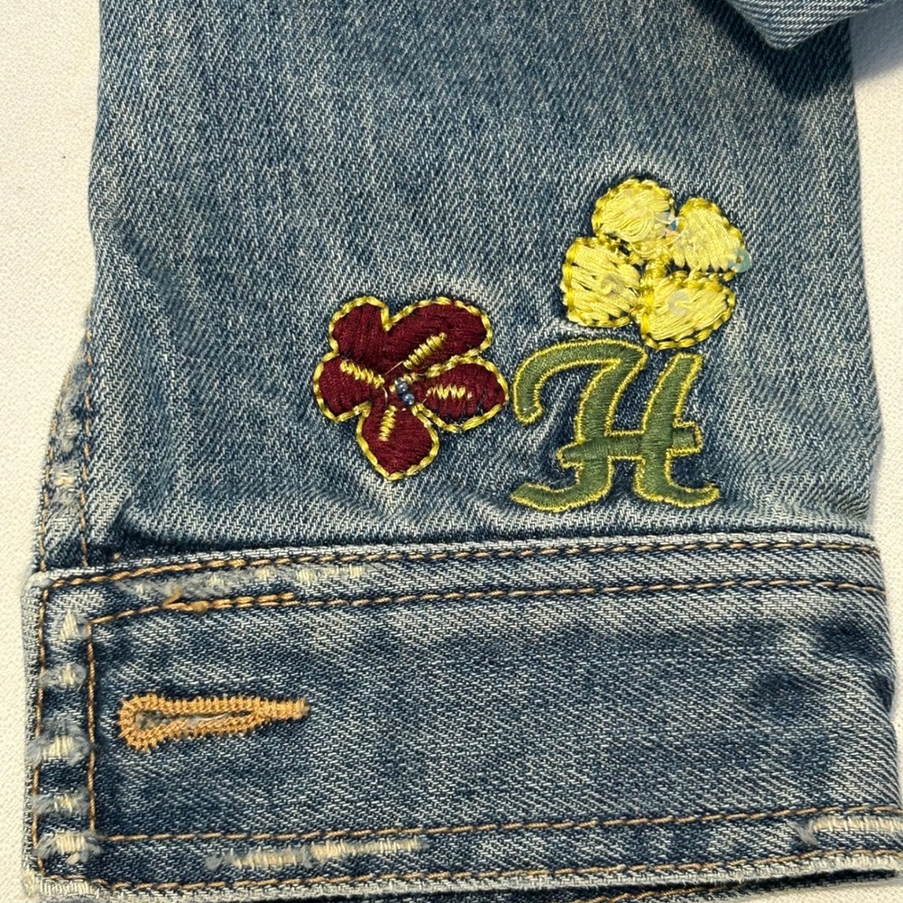 Hollister Cali Embroidered Denim Jacket Women's Size S Palm Trees Flowers Y2K - Picture 4 of 9